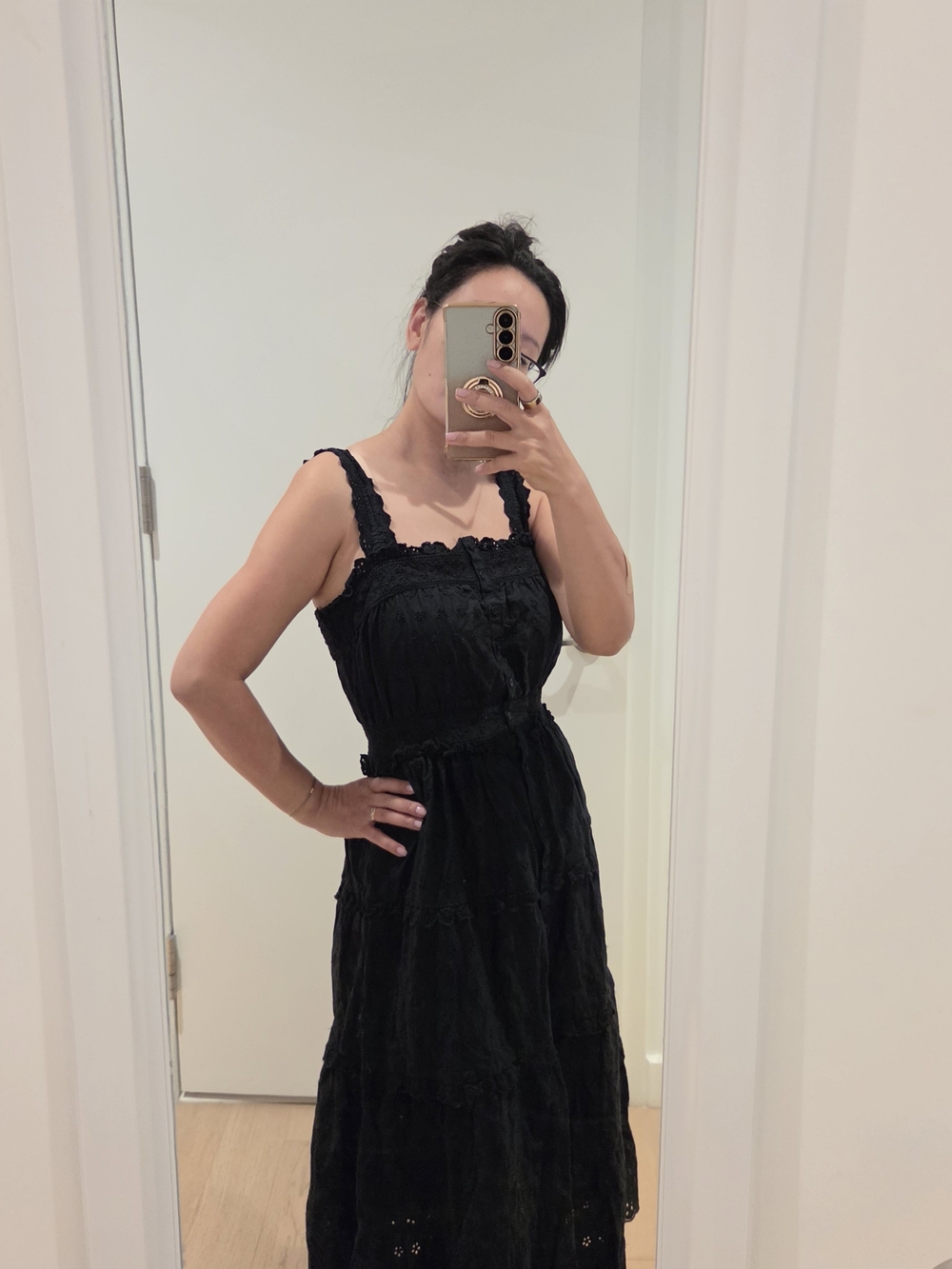 GAP X DOEN Black Lace-Trim Sleeveless Maxi Dress